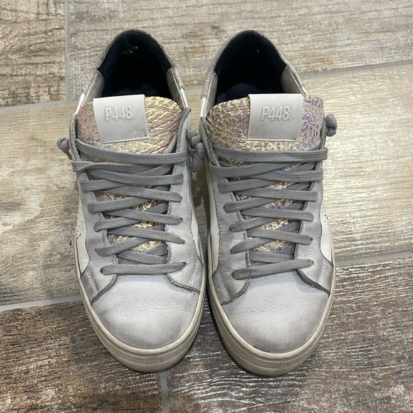 P448 Women's White Gray Sneakers with Iridescent Detail Size 39 (~8.5) - Picture 2 of 9